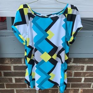 Colorblock Womens dress top with capped sleeves